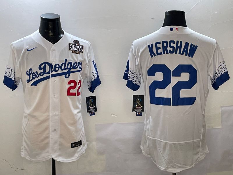 Men Los Angeles Dodgers #22 Kershaw White City Edition Elite Nike 2025 MLB Jersey style 5->los angeles dodgers->MLB Jersey